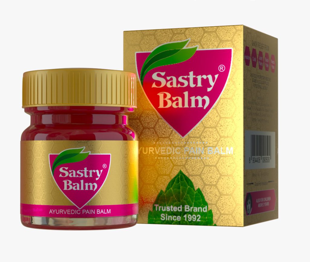 Sastry Balm jar with its gold product box