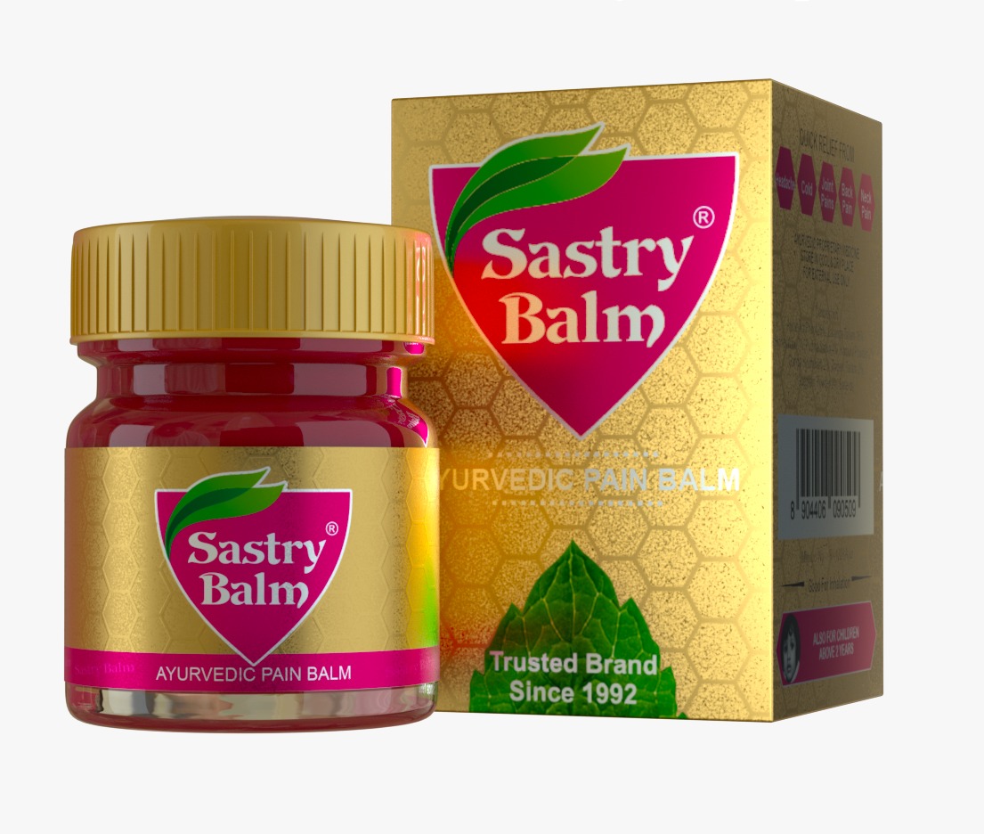 Sastry Balm jar with its gold product box
